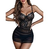 Avidlove Sexy Lingerie for Women Floral Lace Babydoll V Neck Nightgown Boudoir Outfits S-XXL
