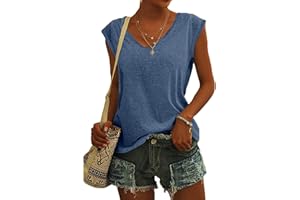 OSMUAL Women's Cap Sleeve Tank Tops U Neck Solid Color Casual Shirts Loose Fit Basic Tees