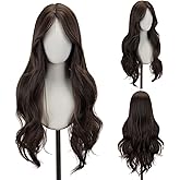 STYLER Brown Middle Part Wig with Bangs for Women -26 Inch Long Wavy Brown Wigs Synthetic Heat Resistant Hair Natural Looking Wigs for Daily Use Halloween Christmas Cosplay Party