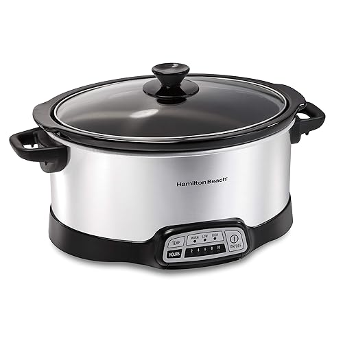 Hamilton Beach 7 Quart Programmable Slow Cooker With Flexible Easy Programming, 5 Cooking Times, Dishwasher-Safe Crock & Lid, Silver (33473)