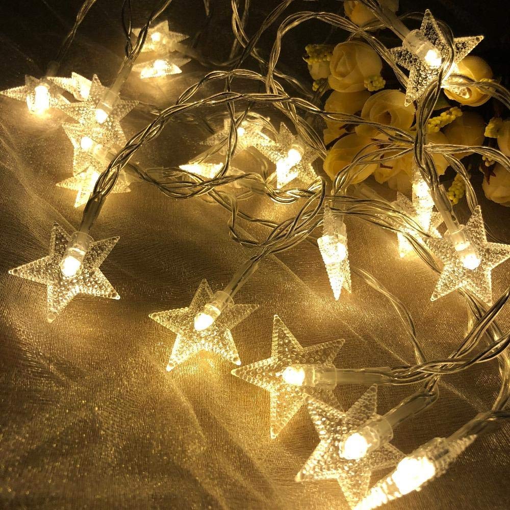 Star String Lights,Battery Powered Twinkle Lights, Decorations with 50 pcs LED Indoor Fairy Lights Warm White, Ideal for Patio Wedding Bedroom Princess Castle Play Tents