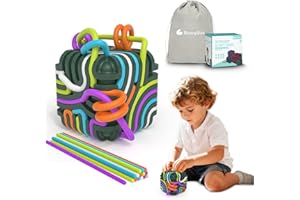 BunnyBoo Sensory Activity Board, 3D Silicone Toys for Kids with Autism & ADHD,Sensory Fidget Toys for Anxiety Relief, Calming & Focusing, BPA-Free, 15 Colorful Strings, Storage Bag(Green)