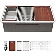 Sarlai 30 Kitchen Sink Stainless Steel - 30 Inch Kitchen Sink Undermount Ledge Workstation 16 Gauge Stainless Steel Single Bowl Rectangular Under Counter Kitchen Sink with Accessories