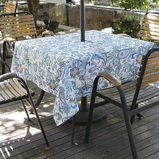 Amazon Com Lahome Paisley Flower Outdoor Tablecloth With Umbrella Hole Water Resistant Spillproof Table Cover For Patio Table Paisley Zippered 60 X 60 Square Furniture Decor