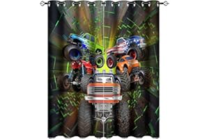 Kazynee Cool Cartoon Monster Truck Blackout Curtains for Bedroom,Kids Boys Shabby Monster Trucks Print Grommet Thermal Insulated Room Darkening Curtains Window Drapes 2 Panels 45L x 21W