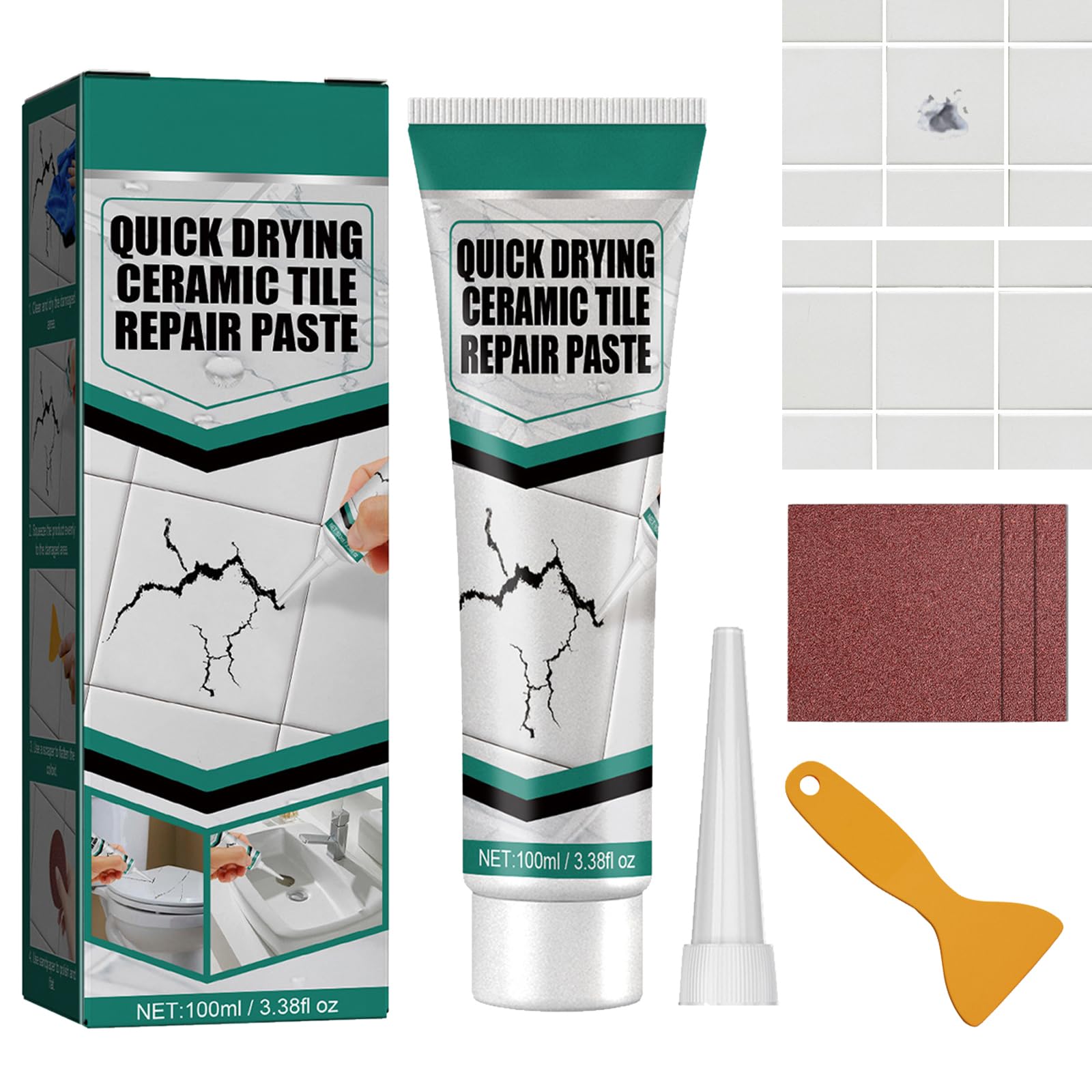 Quick Drying Ceramic Tile Repair Paste and Grout Repair Set - Universal Floor Tile Cream, Filler, Sealer for Tub, Sink and Shower
