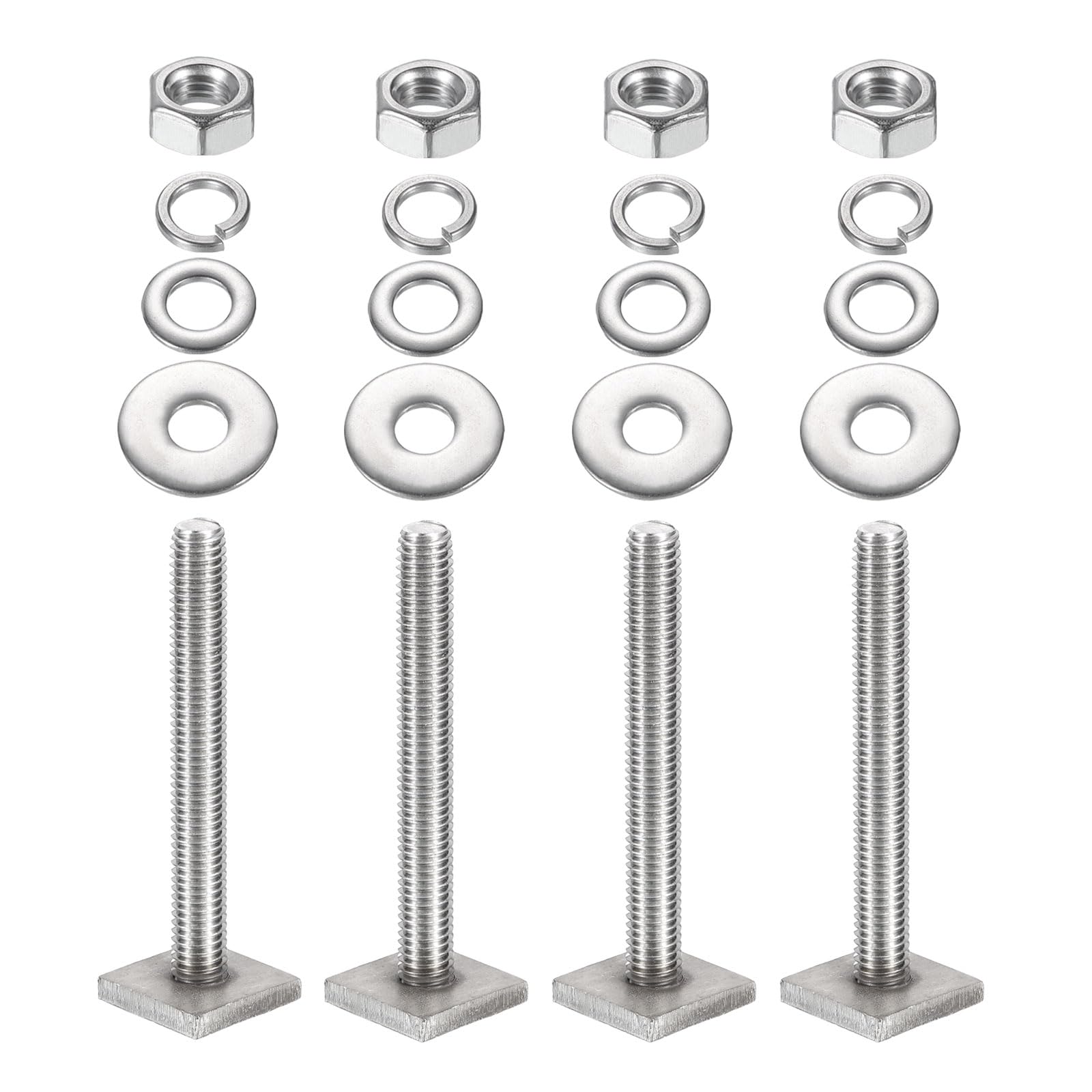 PATIKIL T Slot Bolts M8 x 65mm, 4 Set Square Head Stainless Steel T Track Bolts with Nut Washers for Bike Ski Kayak Rack