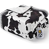 CAROMIO Heated Electric Blanket Full Size, Cow Print Fast Heating Blankets with LCD Controller, 10 Heat Levels & 1-12H Time Settings, ETL Certified, Machine Washable, Brown Black, 72" x 84"
