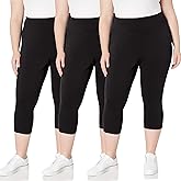 TNNZEET 3 Pack Plus Size Capri Leggings with Pockets for Women, High Waisted Black Workout Yoga Leggings 2X 3X 4X