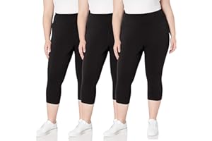 TNNZEET 3 Pack Plus Size Capri Leggings with Pockets for Women, High Waisted Black Workout Yoga Leggings 2X 3X 4X