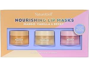 NATURE WELL Hydrating Lip Masks Variety Pack, Includes Mango, Vanilla & Berry Scents, High-Shine, Non-Greasy, Conditioning & Softening, 0.70 Ounce (Pack of 3)