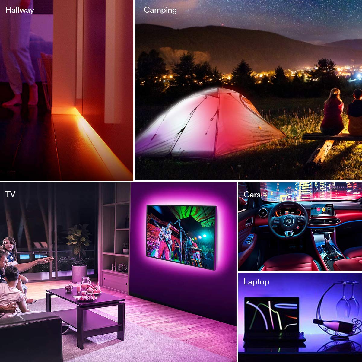 Lumary LED Light Strip, 6.56FT 5V USB Powered Music Sync Color Changing Strip Lighting with 16 Million Colors and Portable Controller, Perfect Decoration for TV, Bedroom, Car, Party, and Camping