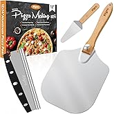 KLYRO Pizza Peel Aluminum Pizza Spatula Set, 12 x 14 Inch Metal Pizza Paddle with Foldable Wooden Handle, Pizza Rocker Cutter, Pizza Server, Pizza Oven Accessories for Baking Homemade Pizza Bread