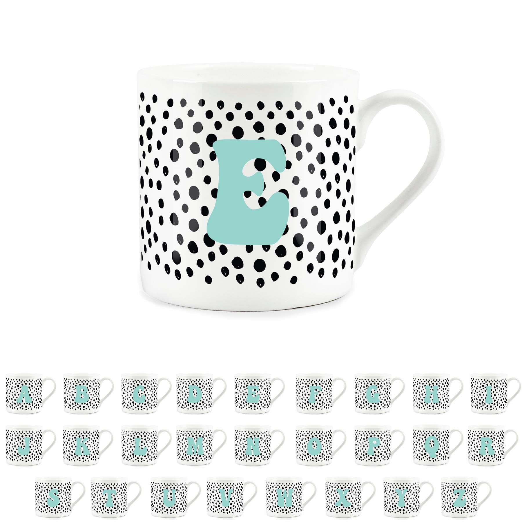 Purely Home Letter Initial Personalised Mugs - Spotty Alphabet Bone China Coffee/Tea Cups (E)