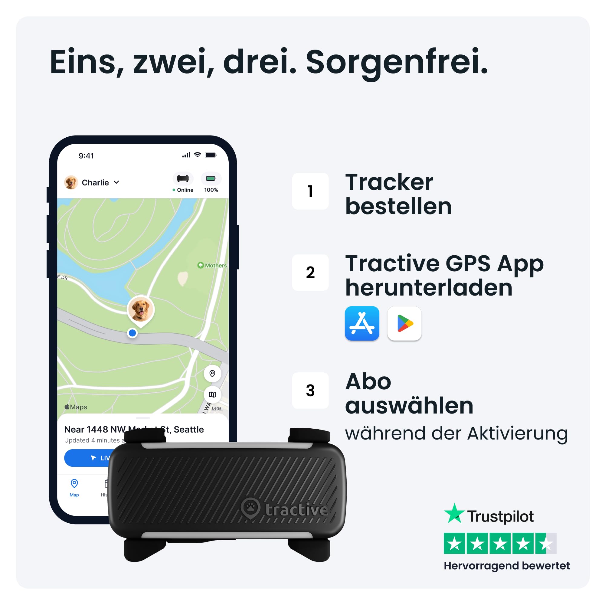 Tractive GPS Tracker Hund | 2025 Edition | Live-Ortung | Weglaufalarm | Aktivitätstracking | Gesundheitswarnungen | Bellverhalten | Empfohlen von Martin Rütter (Schwarz) 7