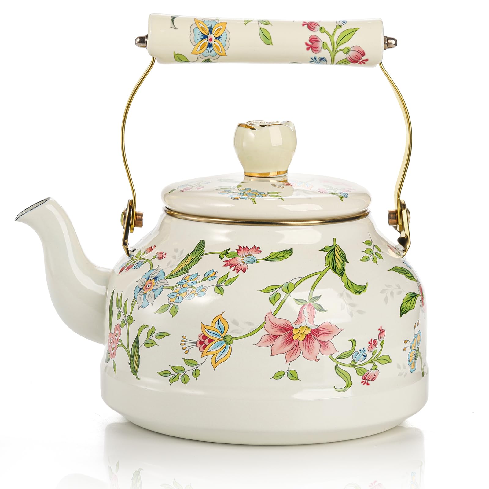 Photo 1 of **NEEDS TO BE CLEANED** Jucoan 2.6 Quart Vintage Enamel Tea Kettle, Green Floral Stovetop Water Kettle Teapot with Porcelain Handle for Home Kitchen Camping Tea Party, Gift for Bridal Shower Wedding Housewarming