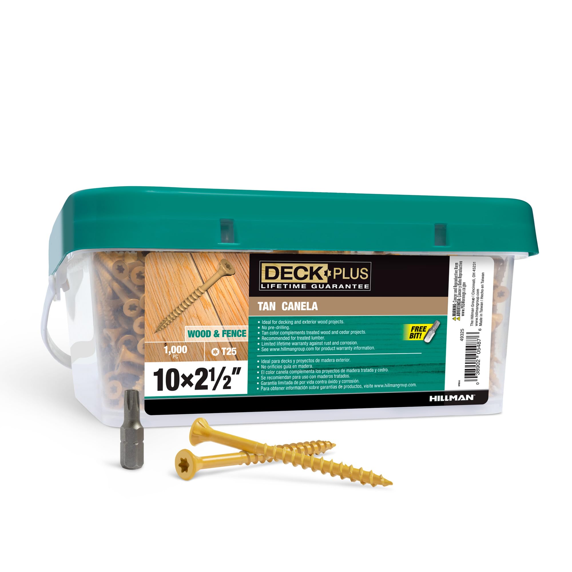Deck Plus 2-1/2 Inch Epoxy Coated Exterior Wood and Fence Screws #10 x 2-1/2″ Torx/Star Drive Included Coarse Thread, Outdoor Rust Resistant Decking Screw, Tan, Keg, 1000 Pieces | 49325