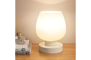 SEEALLE Touch Table Lamp for Nightstand - Small Bedside Lamp for Bedroom Living Room Night Stands, Desk Lamp with White Glass Shade for Small Spaces, 3 Way Dimmable, LED Bulbs, Gifts