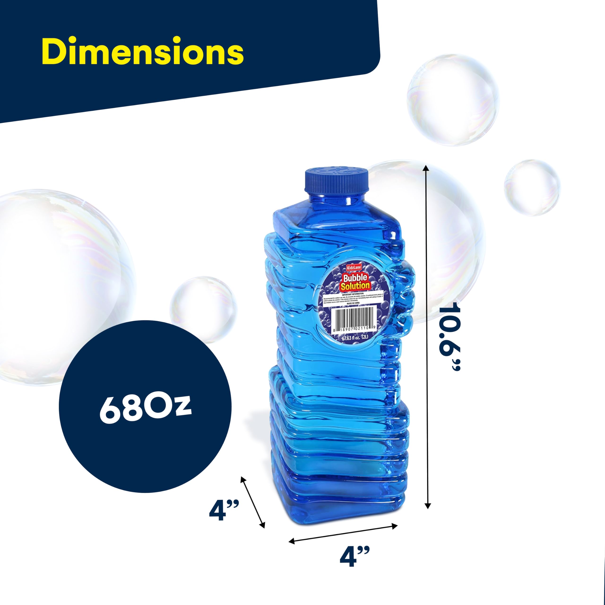 Kidzlane Bubbles Solution Refill 67.63 oz - Large and Easy-Grip Bottle for Bubble Machine, Guns, and Wands - Toddler Liquid Refill for Ages 3 and Above