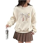 BEAUDRM Girl's Bow Sweatshirt Crew Neck Pearl Long Sleeve Preppy Pullover Shirts Fall Outfits