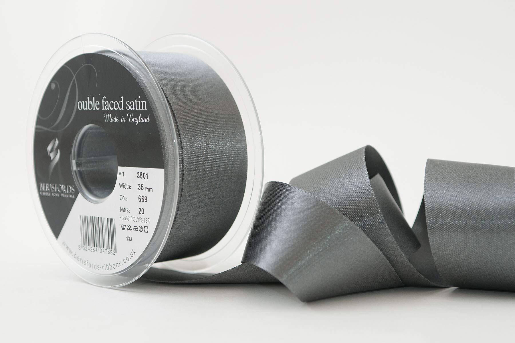 Berisfords Ribbon, Smoked Grey, 35 mm x 20 m