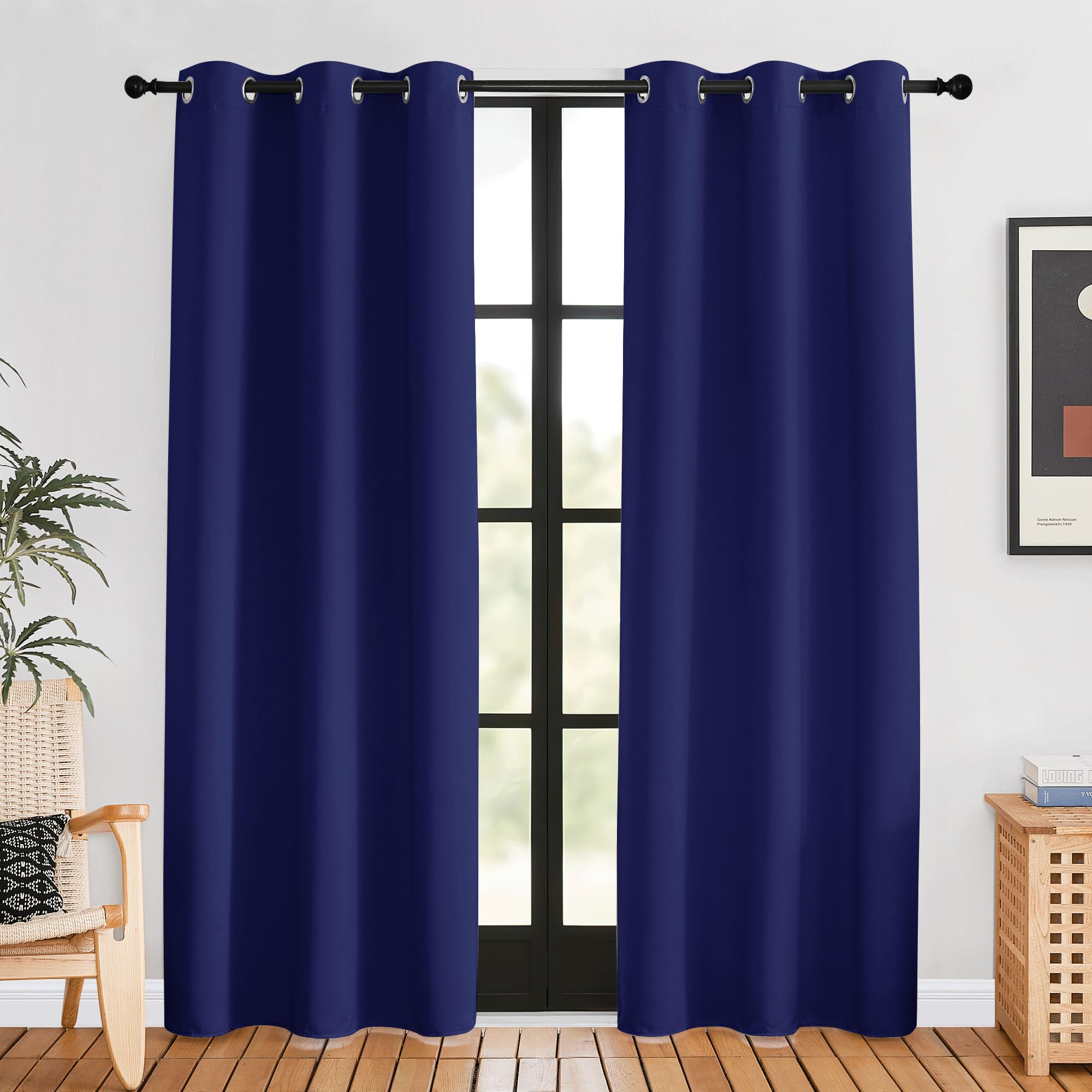 NICETOWN Blackout Curtains for Bedroom, Royal Blue, 42 W by 80 L, Set of 2, Thermal Insulated Curtains & Drapes with Grommet Top for Living Room, Privacy Window Treatment Draperies Image