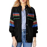 Dokotoo Womens Cardigan Sweaters Long Sleeve Casual Striped Color Block Cable Knit Fall Outfits with Pockets