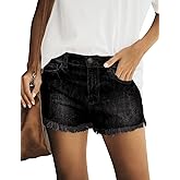 luvamia Jean Shorts for Women Trendy Mid Rise Stretchy Cut Off Denim Shorts Distressed Frayed Summer Casual Non Ripped