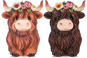 KNOMEKO Spring Highland Cow Decor Brown Resin Figurine Cow Farmhouse Tiered Tray Summer Outdoor Garden Decor Highland Cow Bathroom Decorations, Gift for Women