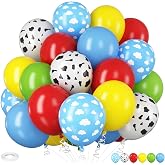 HILAVO Toy Inspired Story Balloons, 12 Inch Cow Print Blue Cloud Balloons | Red Blue Yellow Green Balloons for Kids Boys Halloween Birthday Party Farm Themed Western Party Decorations