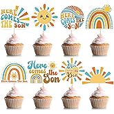 Here Comes the Son Cupcake Toppers, Here Comes The Son Baby Shower Decorations, Baby Shower Sun Cupcake Toppers, Sunshine Cake Decorations for Boho Sun Rainbow Party