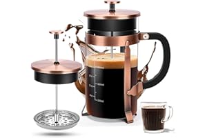 MEKOTRIN French Press Coffee Maker, 34oz/1000ml Borosilicate Glass Zinc Alloy Stainless Steel Coffee Tea Brewer with 2 Reusab
