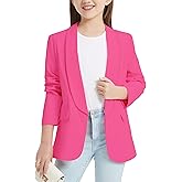 EXARUS Girls Blazer Jacket Teen Suit Long Sleeve Shawl Collar Formal Blazers Open Front Inner Pocket for Kids 6-12 Year