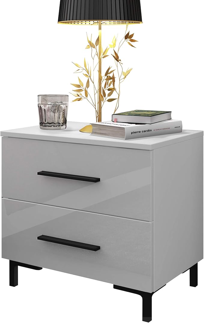 LUK Furniture Nachttisch LINA mit hohen Füßen Schubladen und LED