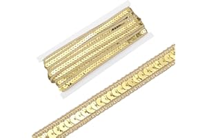 MECCANIXITY 0.5 Inch x 10 Yards Sequin Ribbon Trim Sequin Braid Trim Flat Glitter Ribbon for Crafts Embellishments Costume Hats Dress Shoes Headband Sewing, Gold Tone