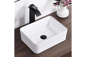 KARAMAG White Vessel Sink Rectangle 16"x12" Bathroom Sink Rectangular Modern Above Counter 16 Inch Small Bathroom Sinks White Porcelain Ceramic Vessel Vanity Sinks Art Basin