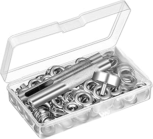 UUBAAR 100 Sets Grommet Kit, Thickened Grommets Eyelets 1/4 Inch, Silver Metal Eyelet, Grommet Tool Kit for Leather, Fabric, Tarp, Shoes, Clothing, with 3PCS Installation Tools