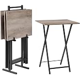 HOOBRO Folding TV Tray Tables, Set of 4 TV Trays with Storage Rack | Industrial Side Table for Eating at Couch, Foldable Snack Table for Small Space, Easy Assembly, Greige and Black BG50BZ01