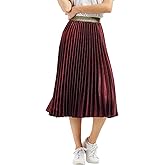 CHARTOU Womens Elastic-Waist Accordion Pleated Metallic Long Party Skirt
