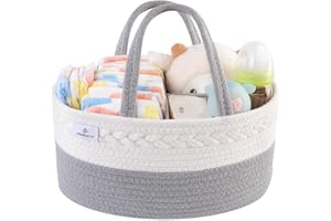 PHILORN Diaper Caddy Organizer, Cotton Rope Diaper Caddy Basket, Woven Diaper Caddy with Dividers, Nursery Storage Basket for Changing Table, Car Diaper Caddy, Baby Shower Gifts