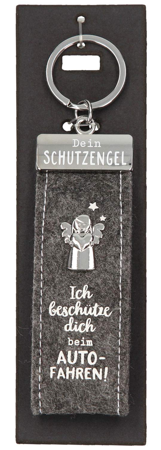Depesche 10890.015 Felt Key Ring with Guardian Angel and Writing I Protect You While Driving Grey Approx. 15 cm
