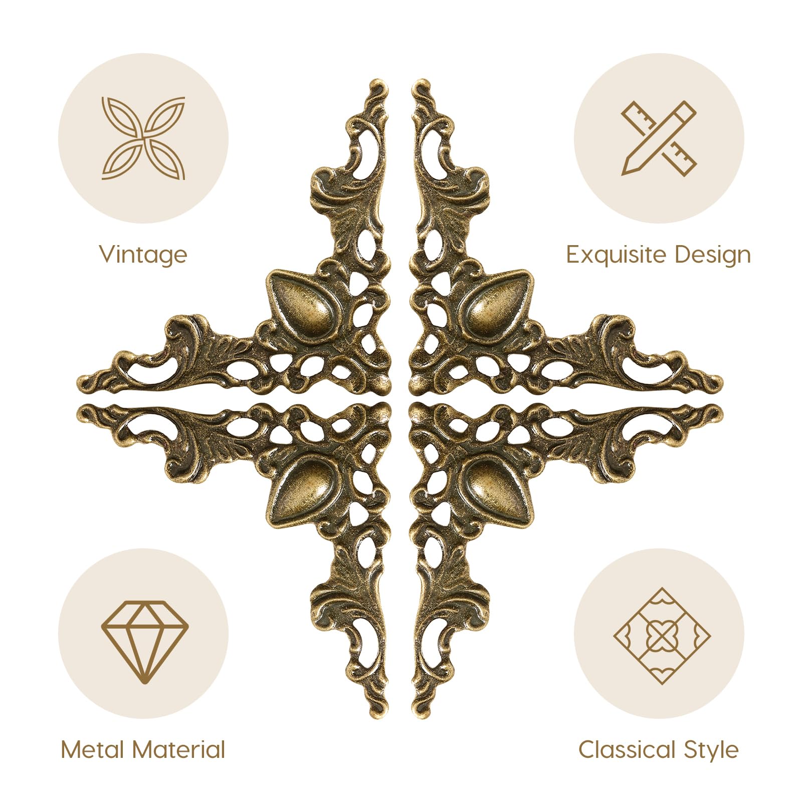 WINOMO 24Pcs Metal Book Corner Protector Scrapbook Album Corner Decor Cover Decoration (Bronze)