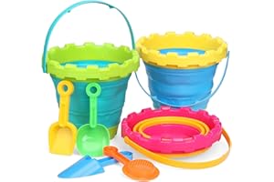 DILABNBA Collapsible Beach Buckets and Shovels Set Toys for Kids Toddlers, 3PCS 2.5 L Portable Silicone Foldable Castle Pails Buckets with Shovel Spade Sifter for Camping Sandbox Garden Beach Party Fishing