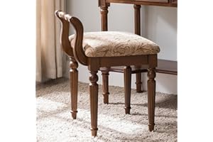 Solid Wood Vanity Stool, Exquisite Hand-Carved Makeup Chair, Vintage Style Ottoman with Sponge Filling, Multi-Purpose Piano B