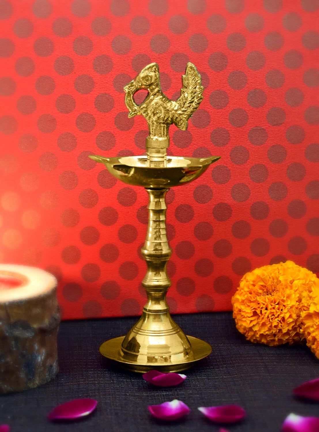 Oil Lamps & Accessories - Satvik 5 inch Brass Kerala Samai 1 Pc Set of Diwali Deepak for Puja/Pooja Step Diya Lamp Peacock Kutthu Vilakku Dia Oil Lamp Deepam Engraved Adjustable 1 Step Deep Deepawali Indian Gift Item