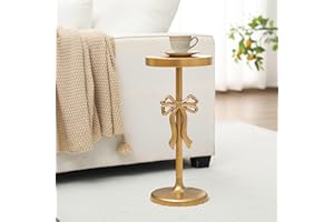 DoubleFill Gold Metal Martini Drink Table 9''x19.5'' Bow Pedestal Side Table Round Martini End Desk Small Cocktail Drink Stand for Small Spaces Nightstand Bedroom Couch Chair Vintage Decor