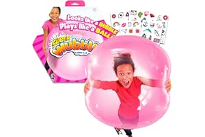 NSI Wubble Bubble Ball Pink - Bundle with Pink Super Bubble Tear-Resistant Ball Plus Temporary Tattoos | Wubble Ball for Kids, Boys, Girls