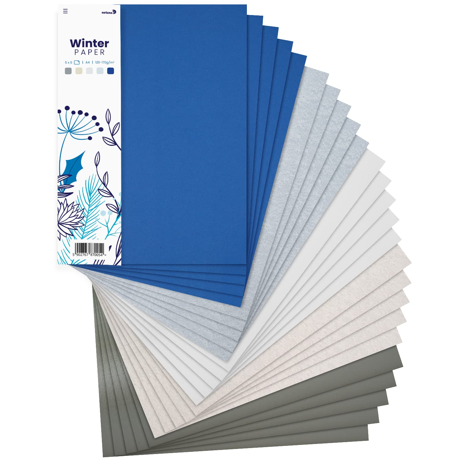 Netuno 25 sheets of winter-themed creative paper A4 210 x 297 mm 8.3 x 11.7 in 100-170gsm set of 5 assorted colours for scrapbooking arts crafts coloured cardstock Christmas invitations greeting cards