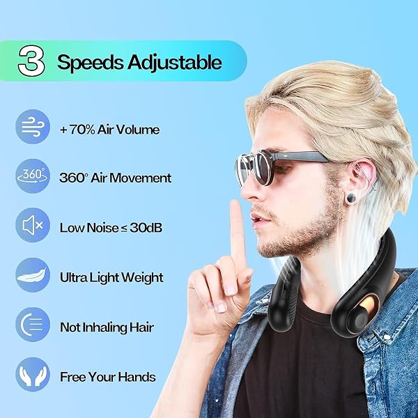 KIDEE NECK FAN, PORTABLE BLADELESS NECK FANS, UPGRADE 360° AIRFLOW, SUPER QUIET, 3 SPEEDS, 4000MAH PERSONAL WEARABLE NECK FAN, UPGRADED COOLING AIR VOLUME USB RECHARGEABLE HANDS FREE FAN
