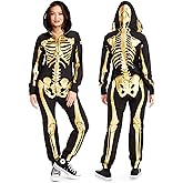 Tipsy Elves Halloween Skeleton Costume for Women - Comfy Easy Adult Onesie Jumpsuit - Front and Back Print with Zip Up Mask
